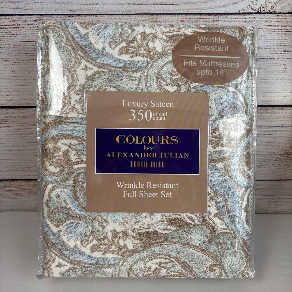 Colours by Alexander Julian Full Sheet Set Tan Blue Paisley 350 TC